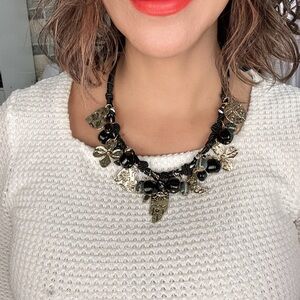 Elegant Black and Silver Floral Necklace